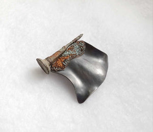 Mudlarked Nail & Oxidised Silver brooch