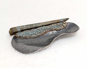 Mudlarked Nail & Oxidised Silver Brooch